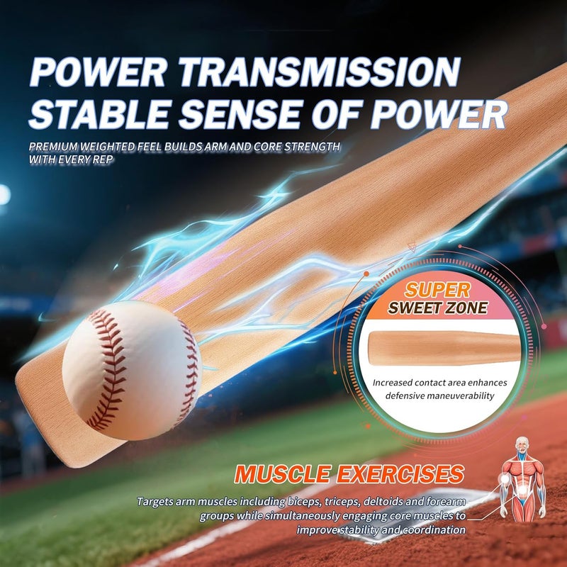 vigvitspo Professional Wood Baseball Bat 21-34 Inch，High-Density Maplewood for High Impact Resistance & Durability, Perfect for Baseball Training & Games - Image 3